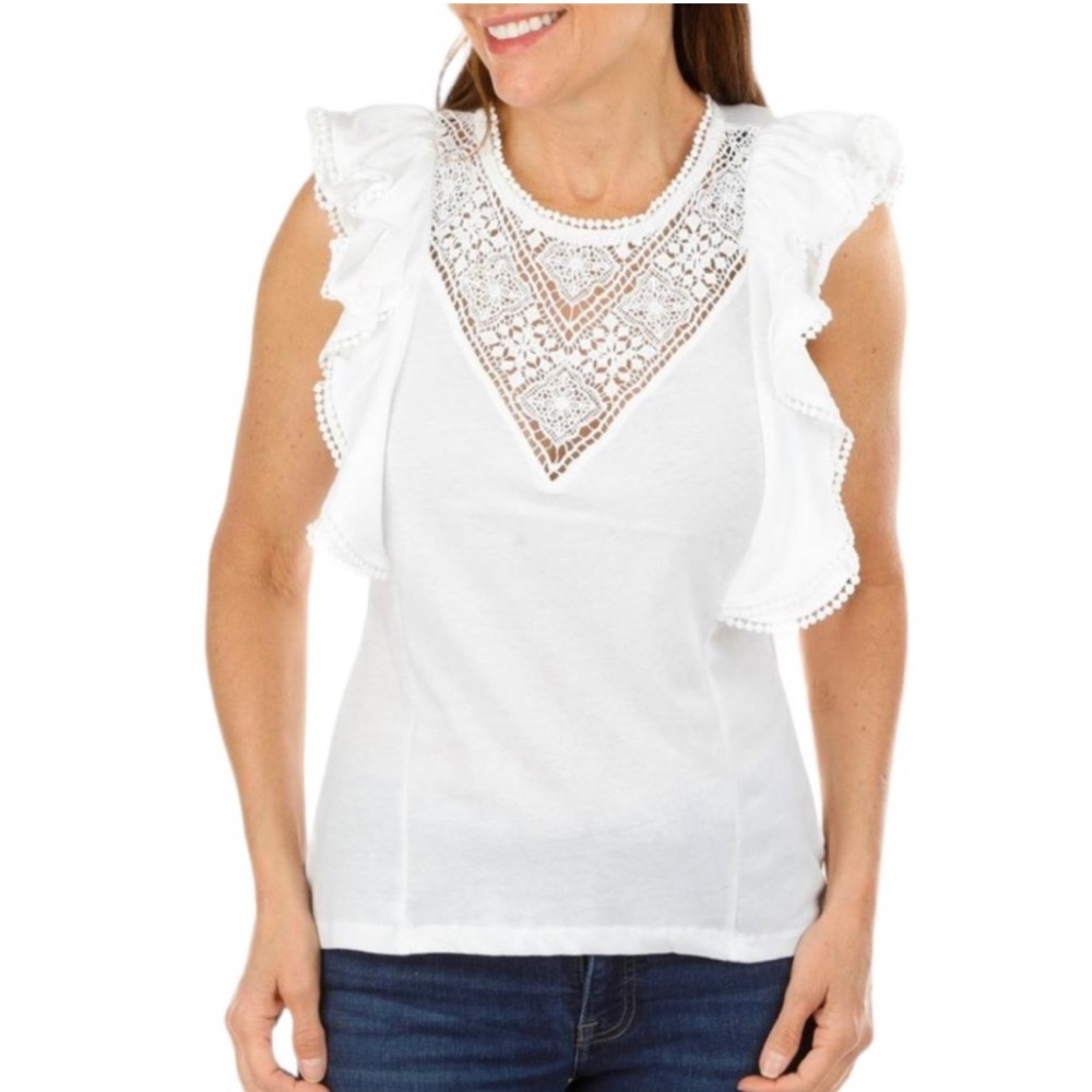 Catherine Malandrino Women's Lace Flutter Sleeve Top NWT
